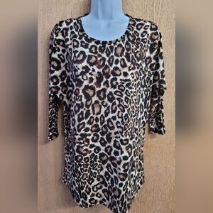 Cezanne Boutique Style Leopard Print 3/4 Sleeve Stretch Shirt